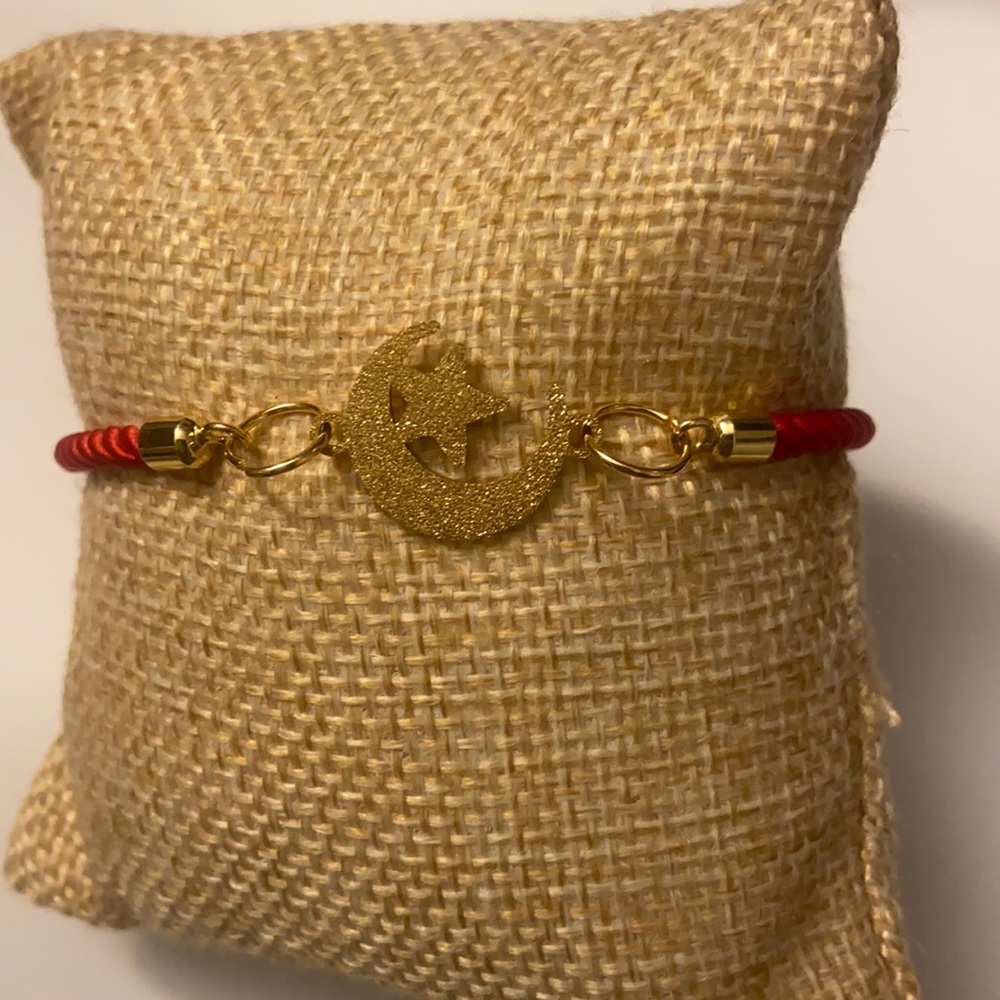Moon and star bracelet adjustable red and gold stainless steel